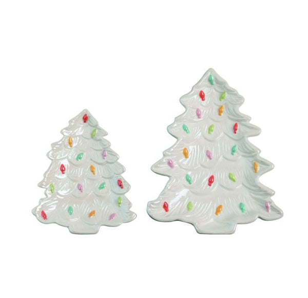 CERAMIC IRIDESCENT HOLIDAY TREE PLATE WHITE