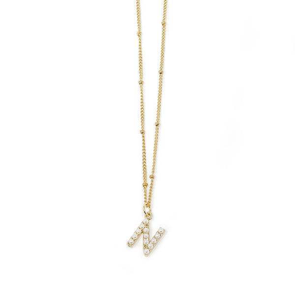 18" NON-TARNISH BEADED CHAIN WITH PEARL INITIAL