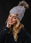 GRAY CABLE KNIT POM HAT