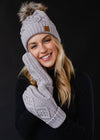 GRAY CABLE KNIT POM HAT