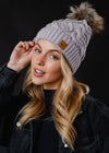 GRAY CABLE KNIT POM HAT
