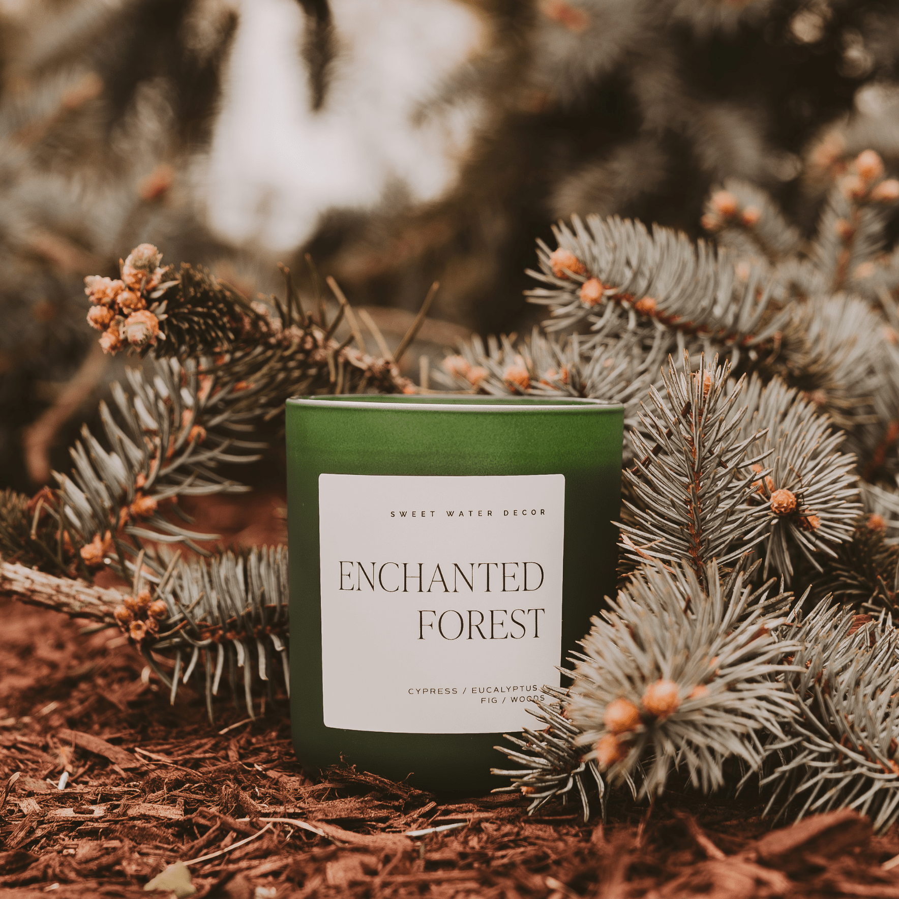 ENCHANTED FOREST SOY CANDLE - GREEN MATTE JAR - 15 OZ (CYPRESS AND FIG)