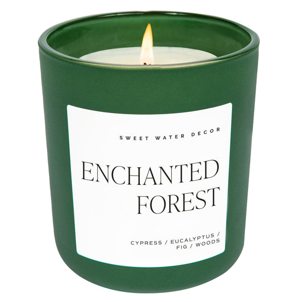ENCHANTED FOREST SOY CANDLE - GREEN MATTE JAR - 15 OZ (CYPRESS AND FIG)