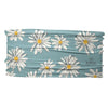 A blue stretch headband with a daisy print pattern.