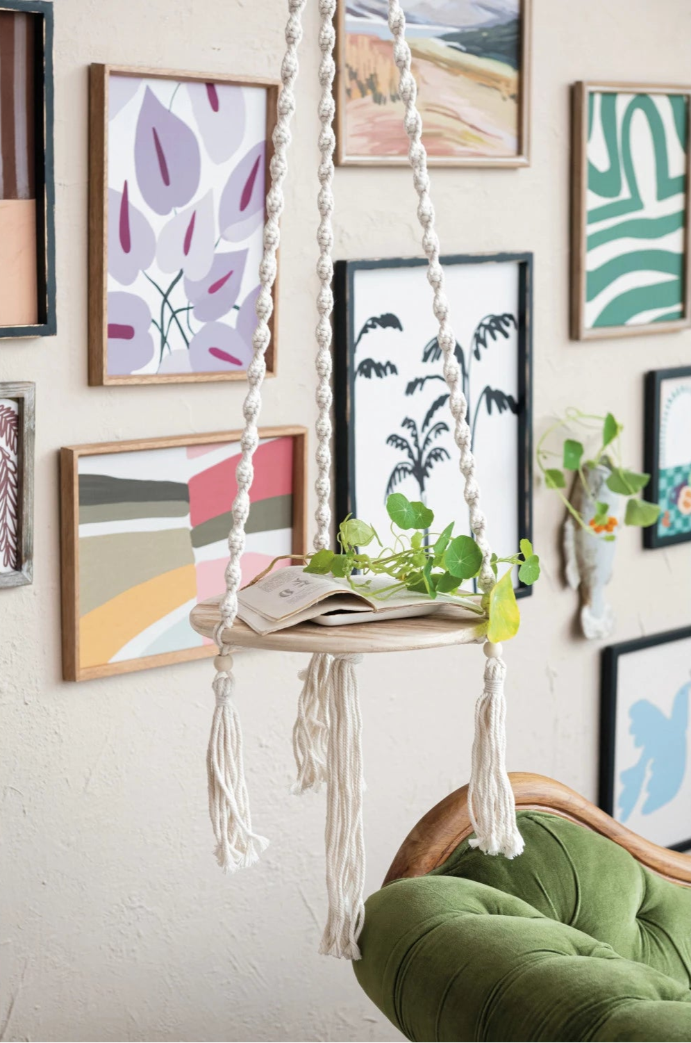 WOOD & COTTON MACRAME PLANT SHELF