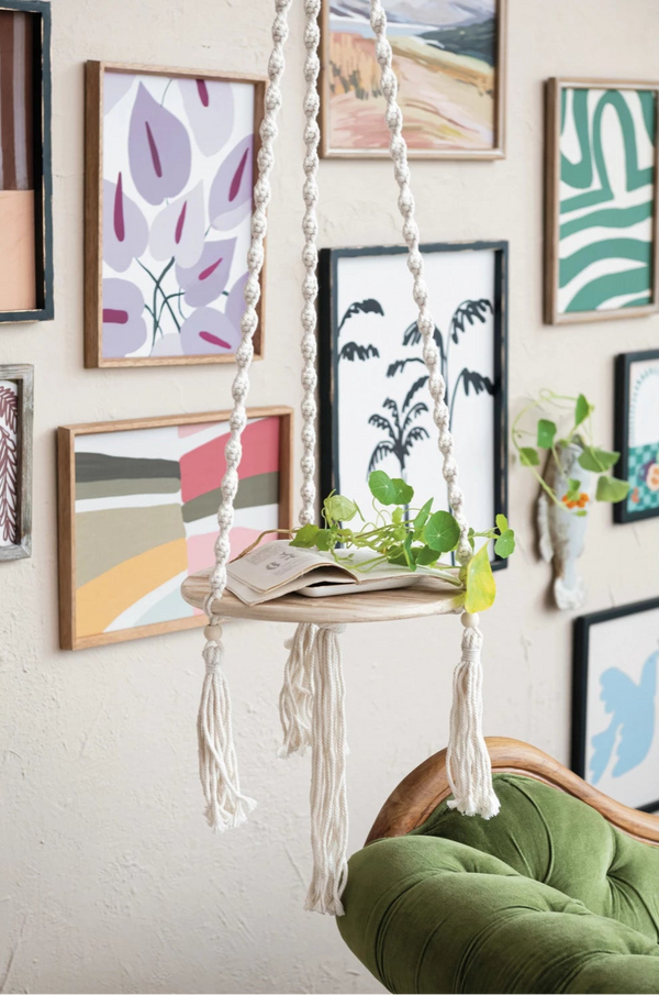 WOOD & COTTON MACRAME PLANT SHELF