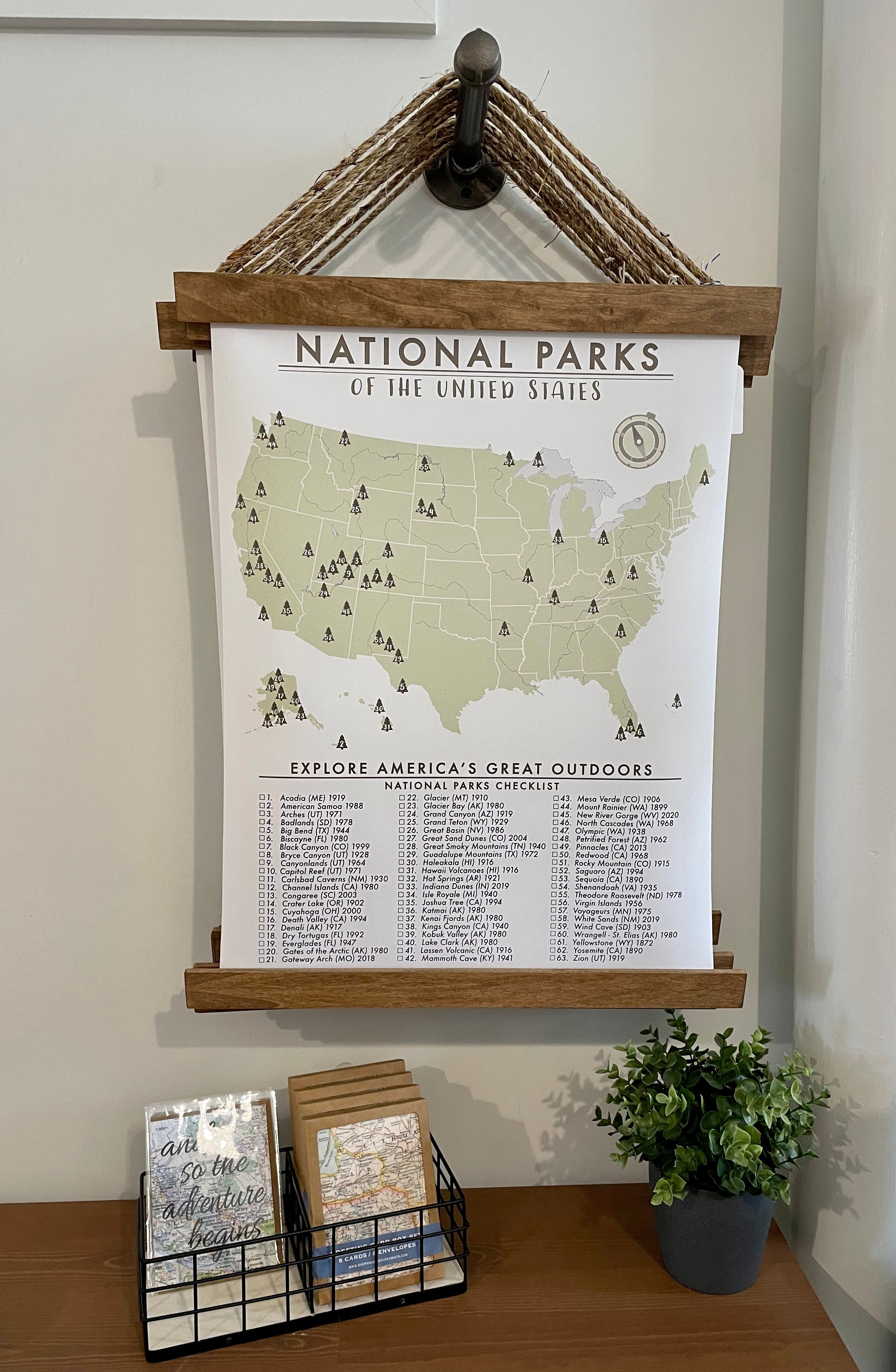 18X24 FRAMED CANVAS NATIONAL PARKS CHECKLIST