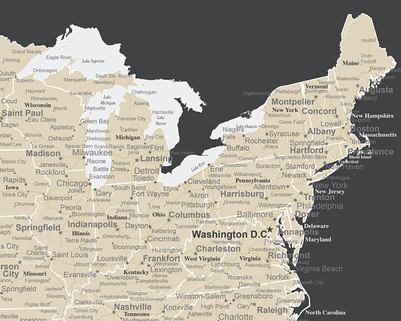USA MAP POSTER - CHARCOAL GREY