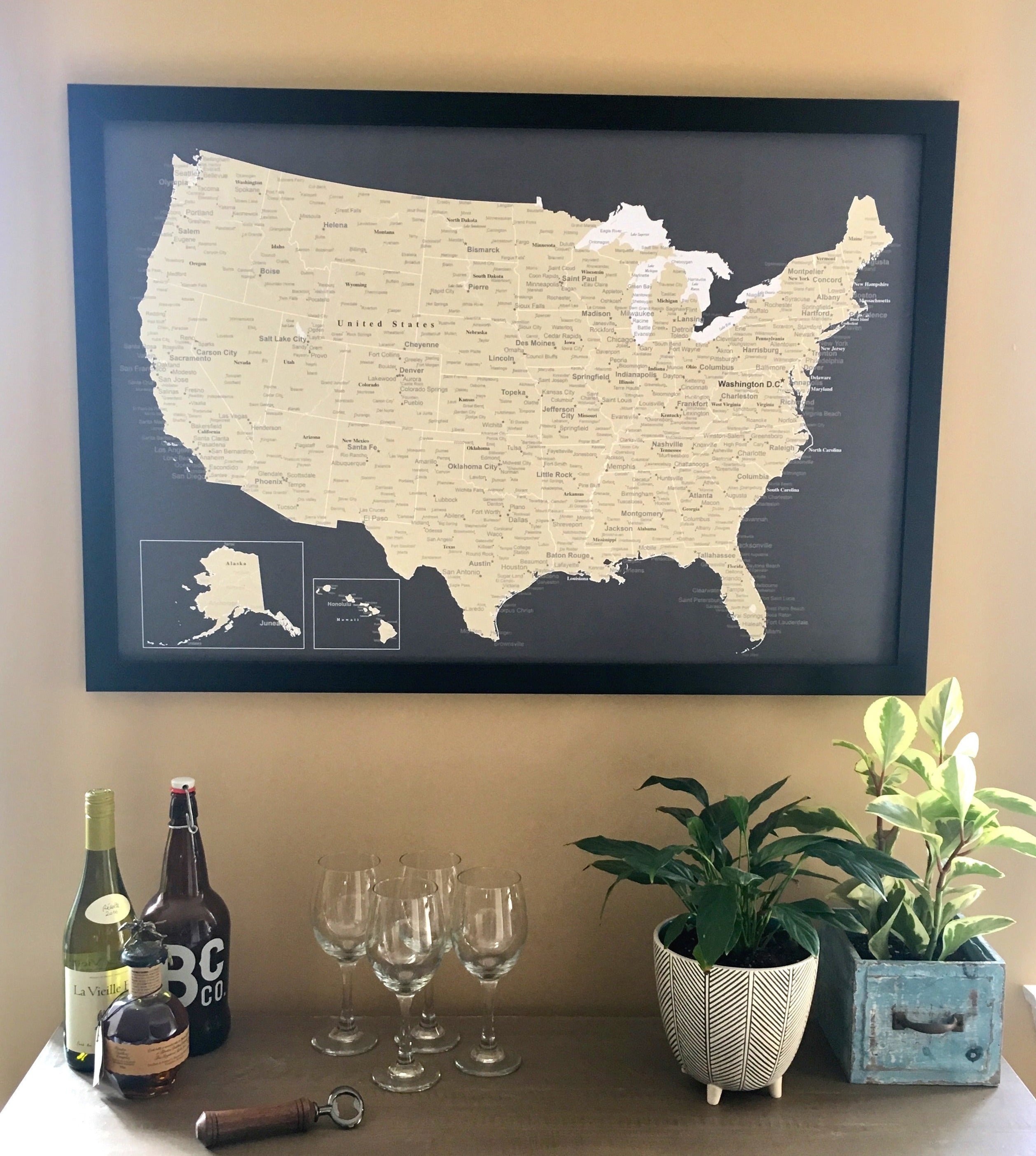 USA MAP POSTER - CHARCOAL GREY