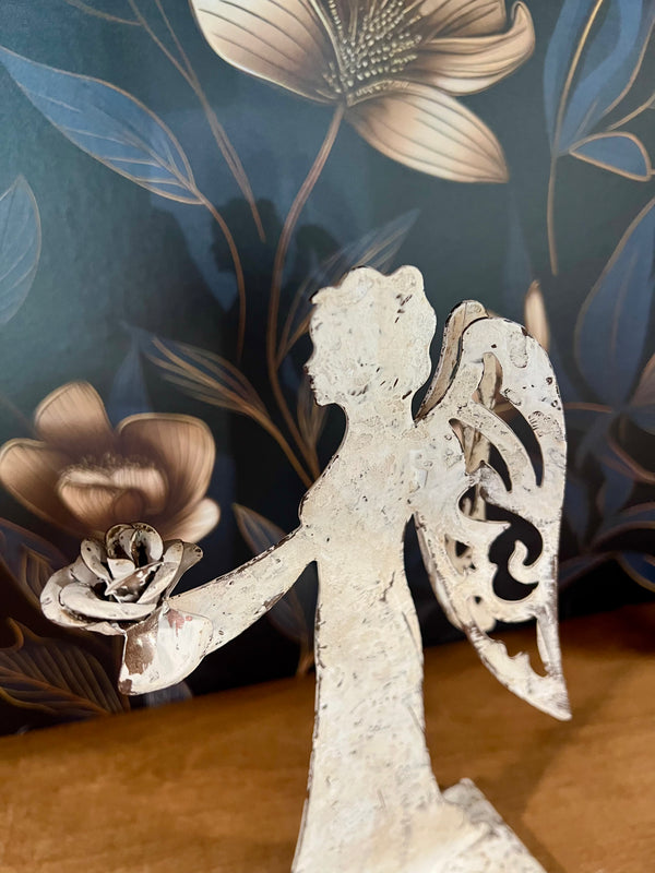 DISTRESSED ANGEL WITH ROSE