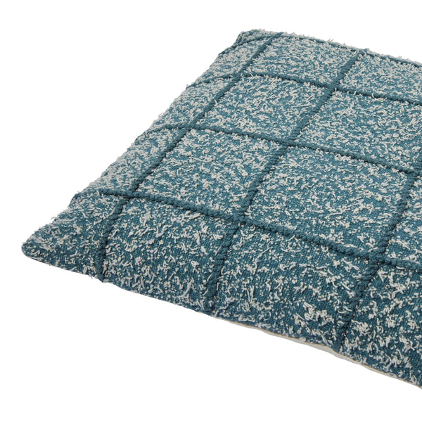 20" WOVEN COTTON PILLOW WITH EMBROIDERED GRID PATTERN