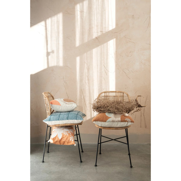 20" WOVEN COTTON PILLOW WITH EMBROIDERED GRID PATTERN