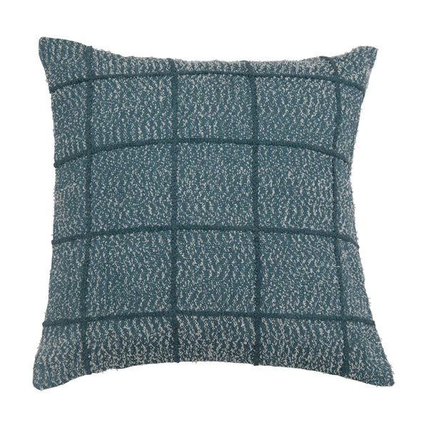 20" WOVEN COTTON PILLOW WITH EMBROIDERED GRID PATTERN