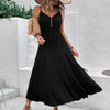 BLACK COTTON AND LINEN HALTER DRESS