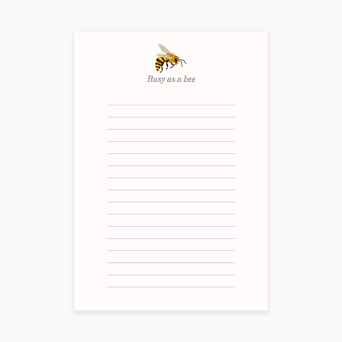 A white notepad with a lined design and a bee illustration at the top, titled 'Busy as a bee'.