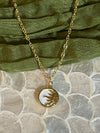TINY GOLD HALF SUN WHITE BACKGROUND NECKLACE CBK