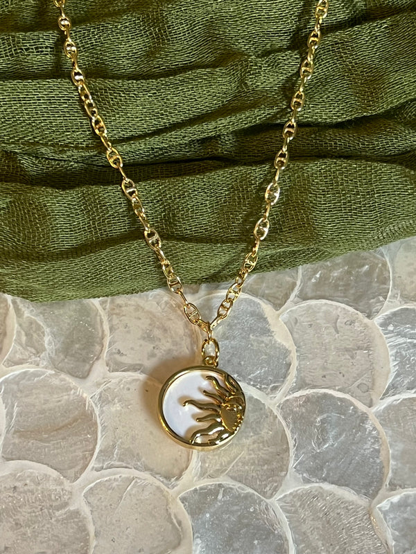 TINY GOLD HALF SUN WHITE BACKGROUND NECKLACE CBK