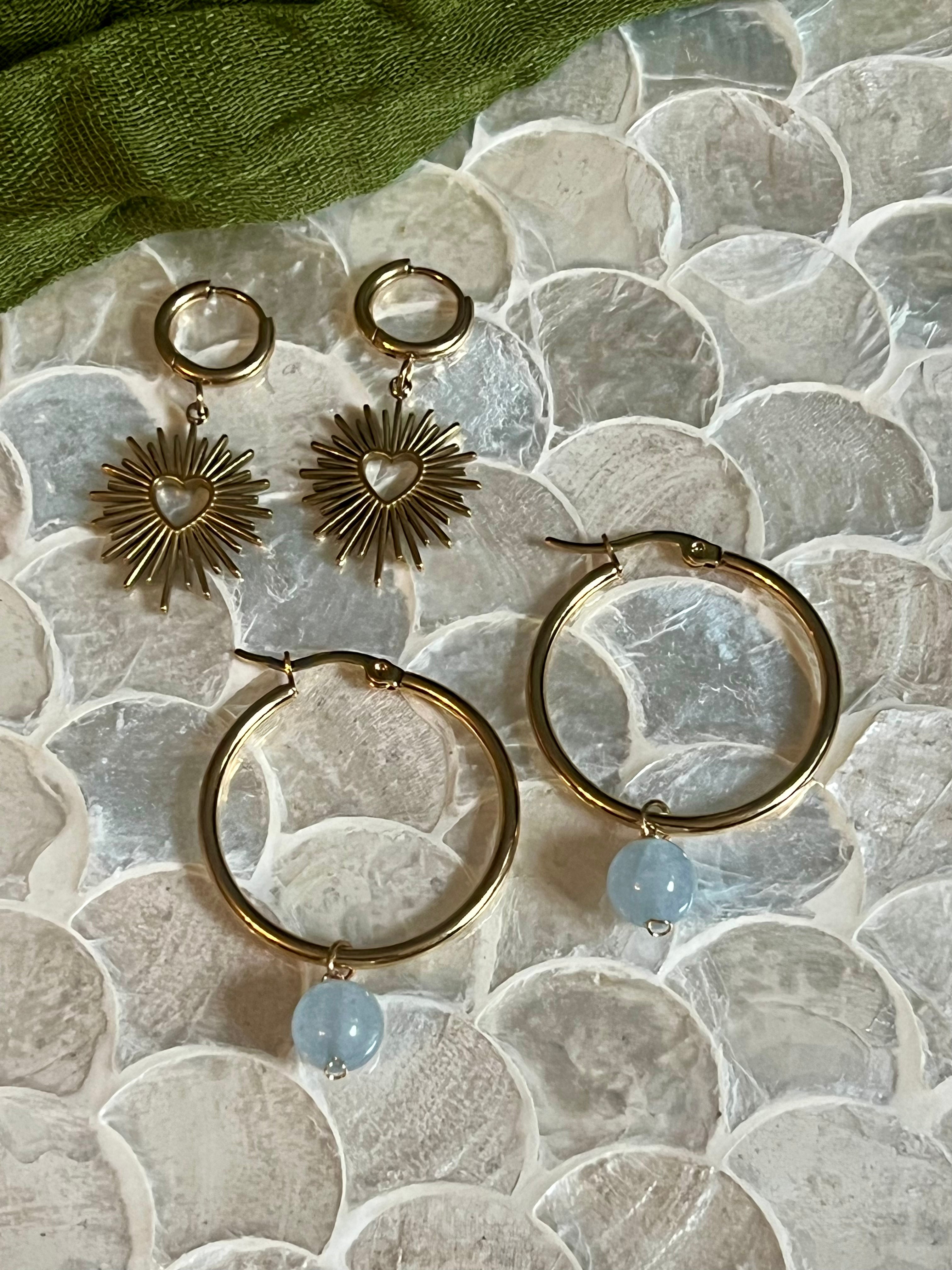 AMAZONITE SOLID GOLD HOOP EARRINGS CBK