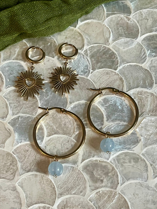 AMAZONITE SOLID GOLD HOOP EARRINGS CBK