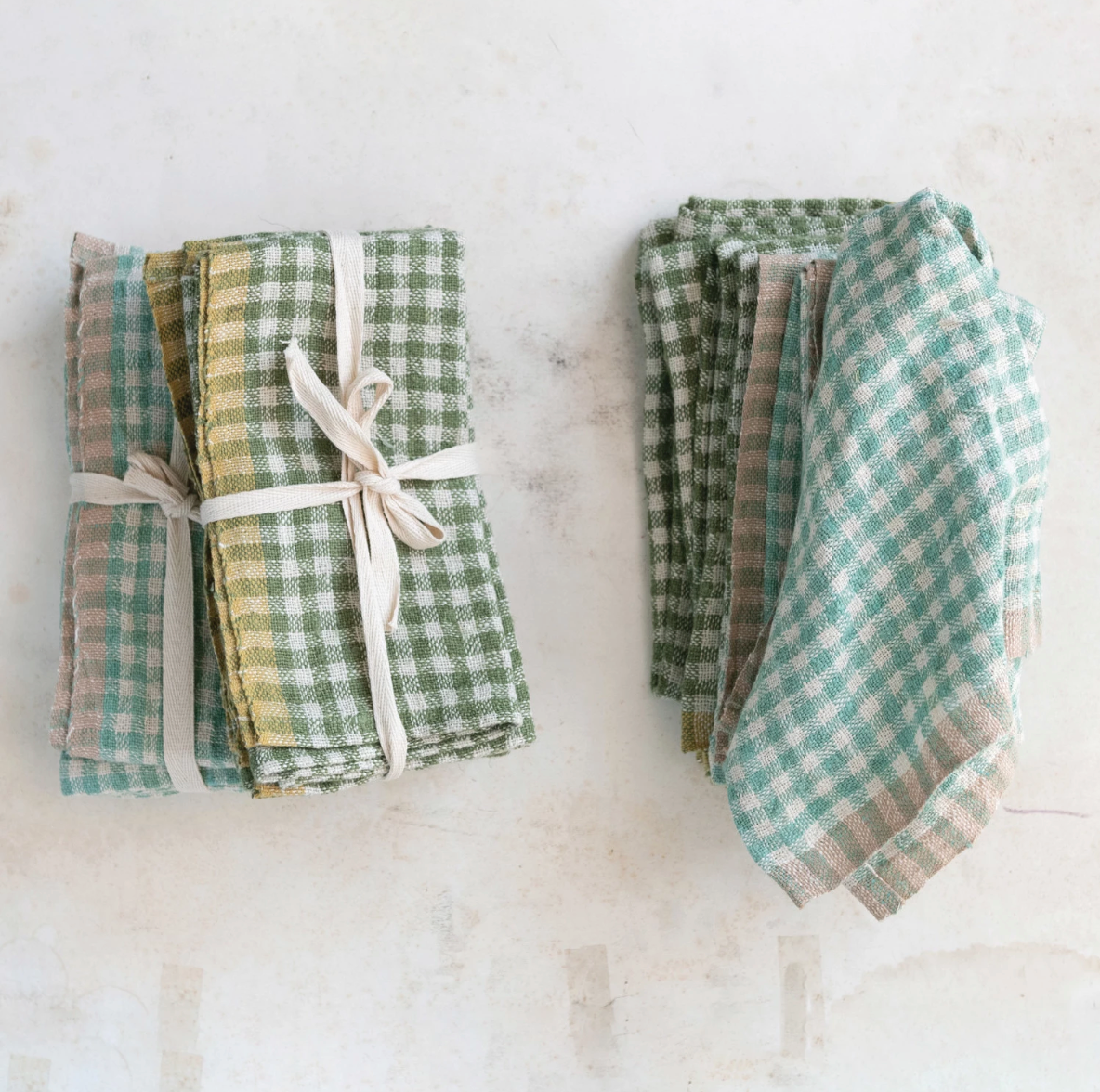WOVEN LINEN NAPKINS, AQUA GINGHAM, SET OF 4