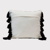 SALE-BLACK WHITE 18" COTTON PRINTED TUFTED PILLOW WITH TASSELS