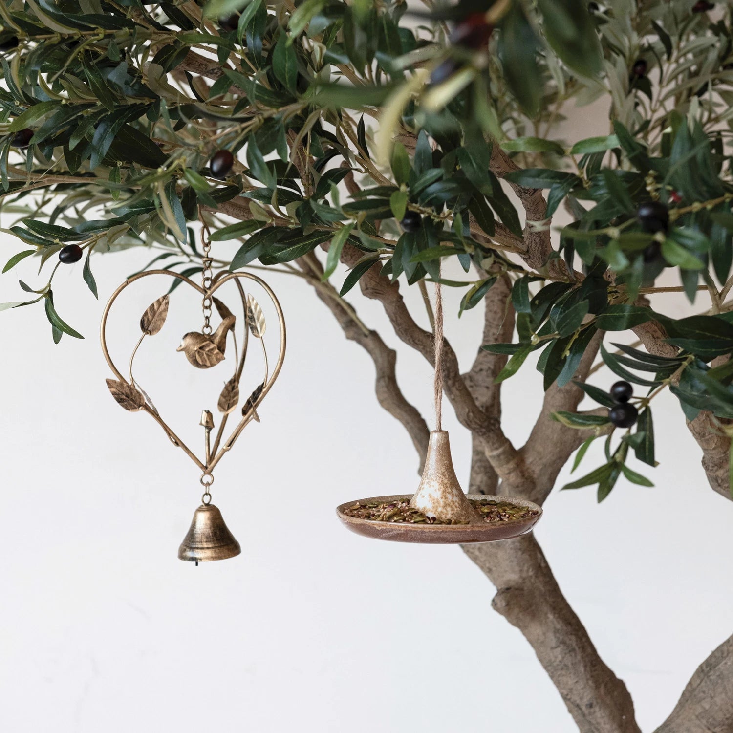 STONEWARE BIRD FEEDER W/ JUTE HANGER (EACH ONE WILL VARY)