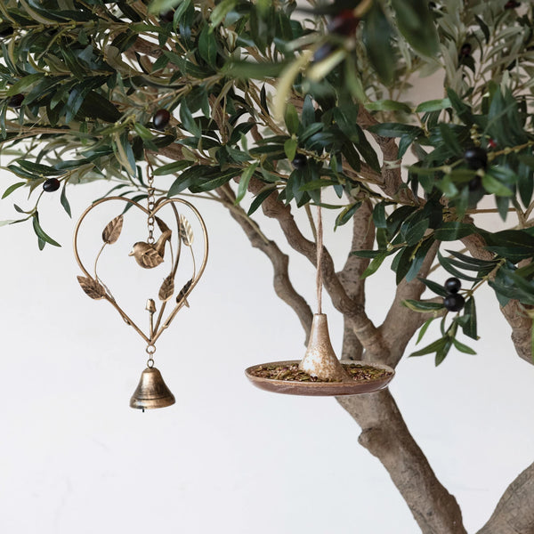 STONEWARE BIRD FEEDER W/ JUTE HANGER (EACH ONE WILL VARY)