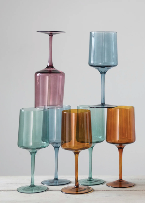 COLORED GLASS STEMMED WINE GLASS