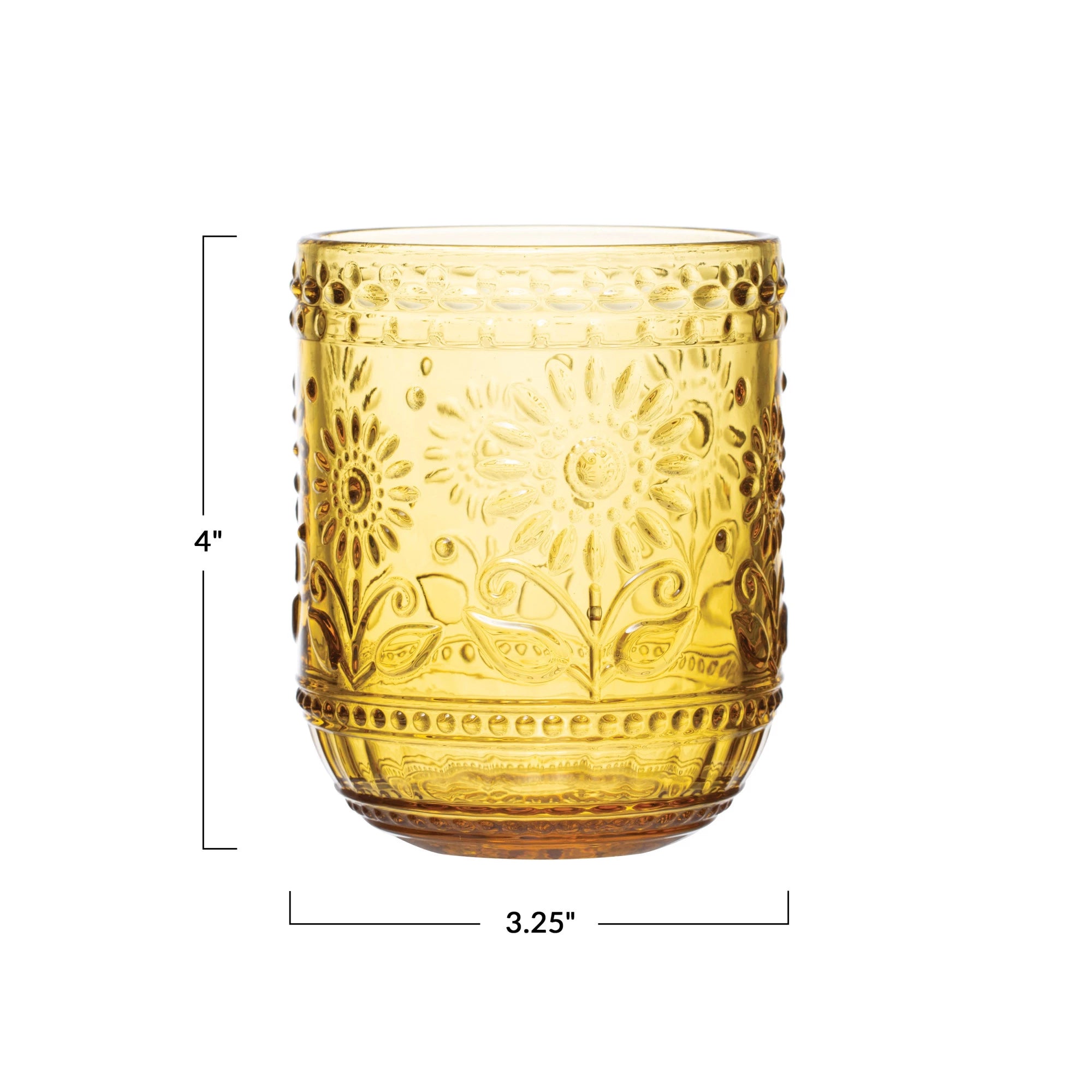 EMBOSSED DRINKING GLASS, AMBER COLOR