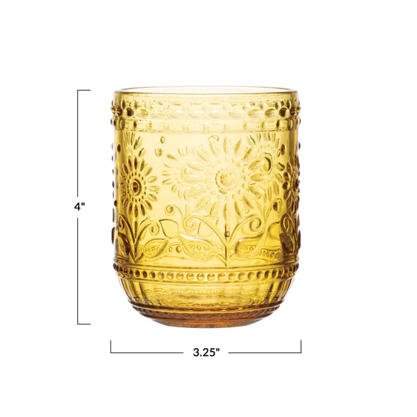 EMBOSSED DRINKING GLASS, AMBER COLOR