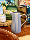 40 OZ. STONEWARE RIBBED PITCHER, REACTIVE GLAZE, LIGHT BLUE