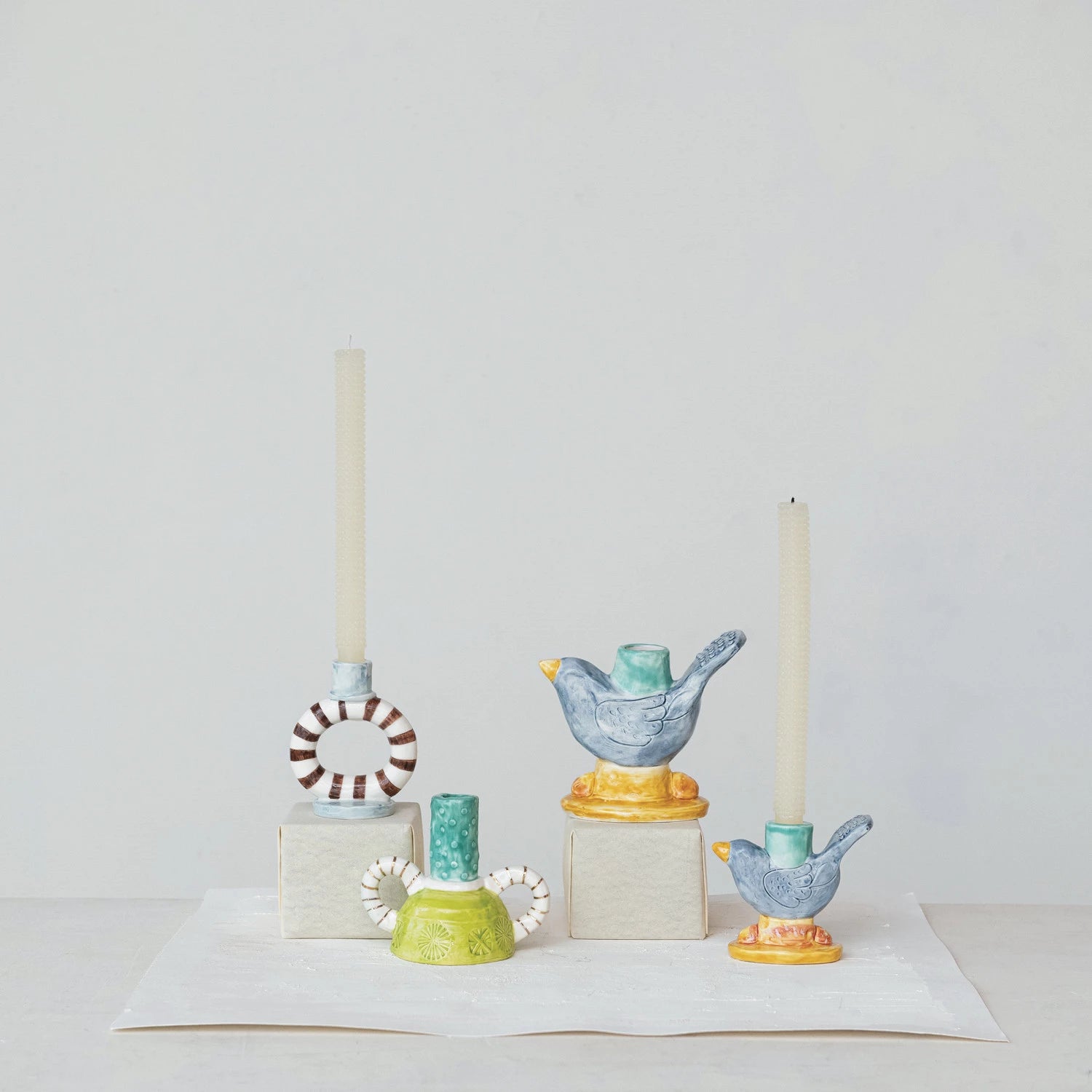 HAND-PAINTED STONEWARE BIRD TAPER HOLDER (EACH ONE WILL VARY) ©