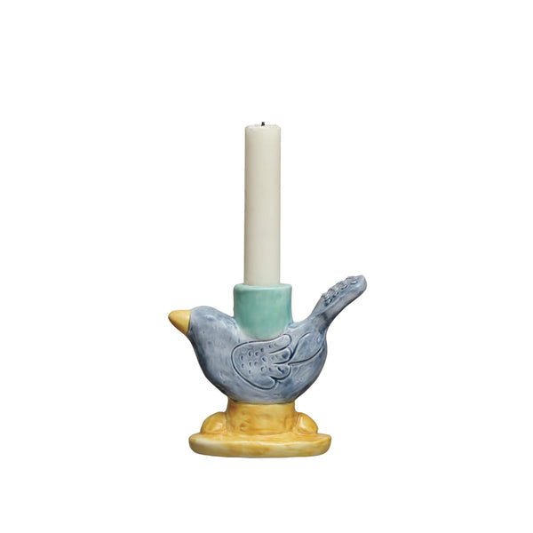 HAND-PAINTED STONEWARE BIRD TAPER HOLDER (EACH ONE WILL VARY) ©
