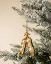 METAL & FAUX PEARL PEA POD ORNAMENT, GOLD & CREAM COLOR