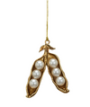 METAL & FAUX PEARL PEA POD ORNAMENT, GOLD & CREAM COLOR