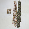 COTTON PRINTED TEA TOWELS W/ TIE W/ WOOD BEADS, MULTI COLOR PLAID, SET OF 3