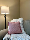 18" SQUARE WOVEN COTTON PILLOW W/ STRIPES & FRINGE, RED & WHITE
