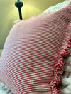 18" SQUARE WOVEN COTTON PILLOW W/ STRIPES & FRINGE, RED & WHITE