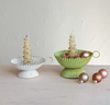 SCALLOPED PAINTED METAL TAPER HOLDER W/ HANDLE, DISTRESSED WHITE