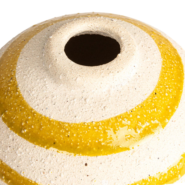 YELLOW COARSE STONEWARE ROUND STRIPE VASE