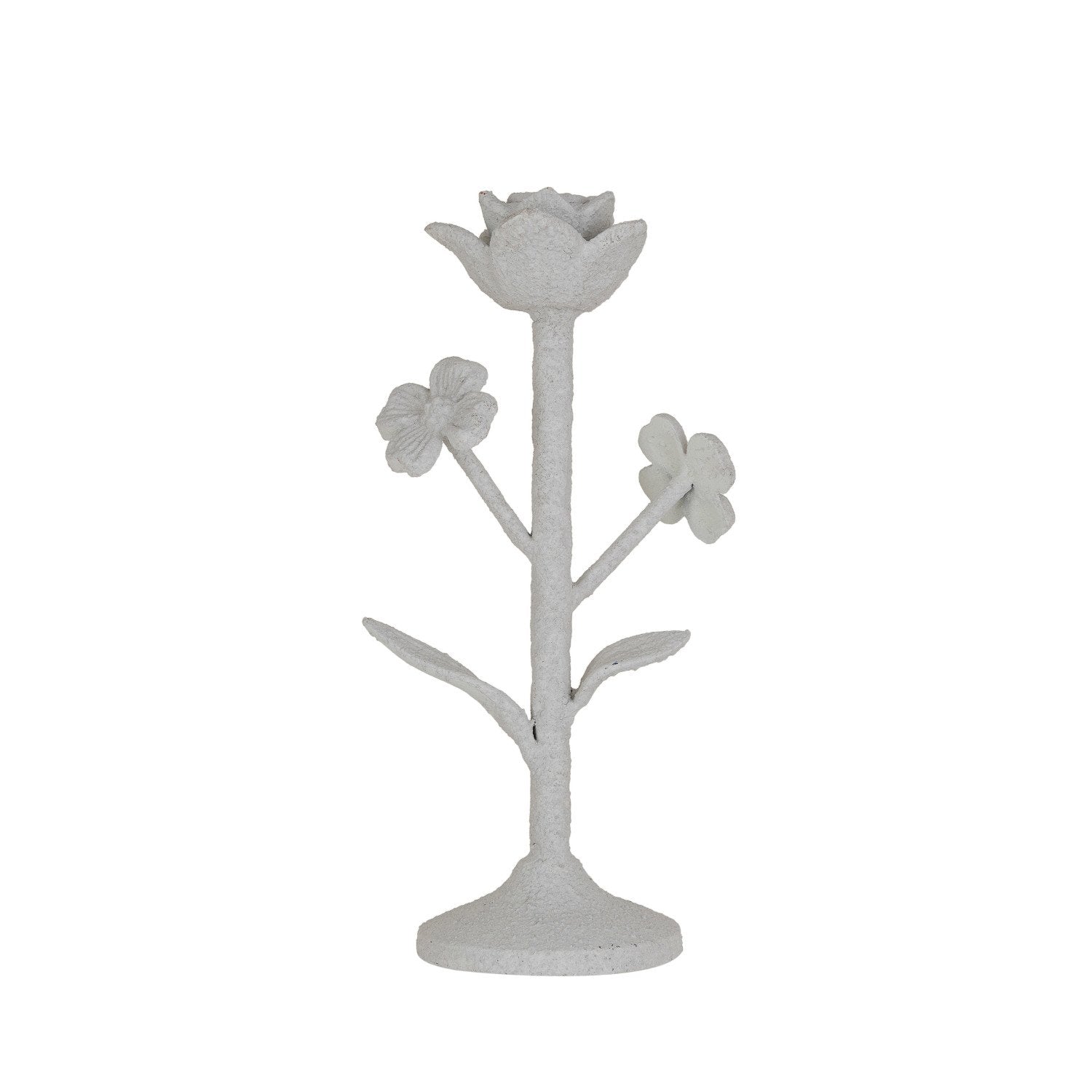 Coarse Cast Iron Flower Taper Holder w/ Flowers