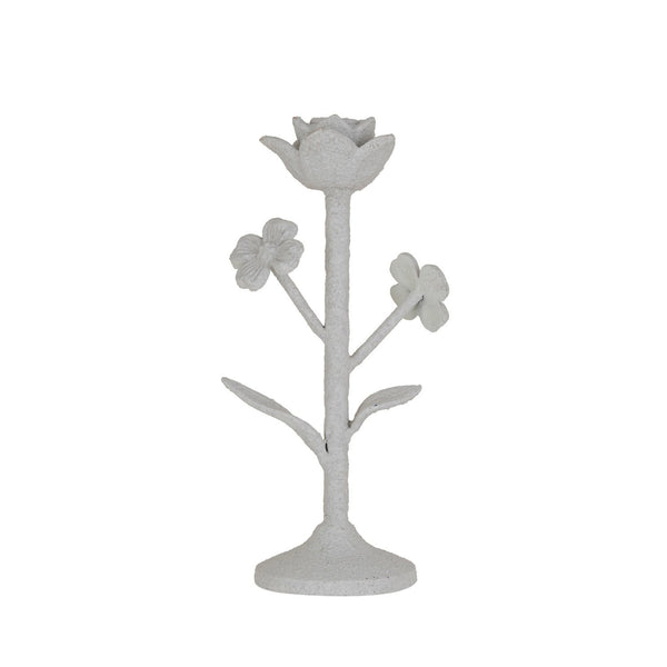 Coarse Cast Iron Flower Taper Holder w/ Flowers