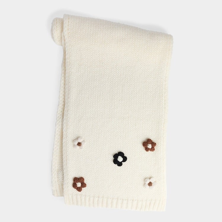 Flower Embellished Scarf - Winter White