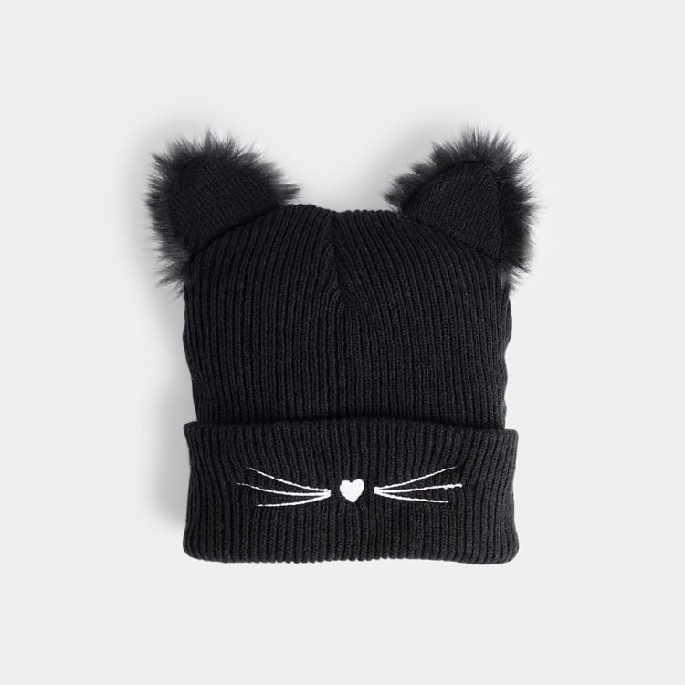 Kitty Ears Knit Hat - Black