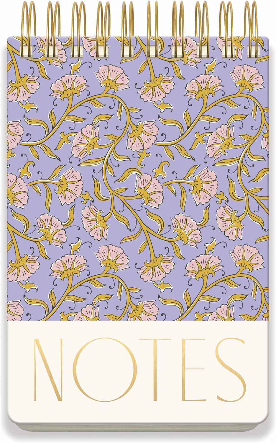 Notebook with floral pattern and 'NOTES' text on a purple background