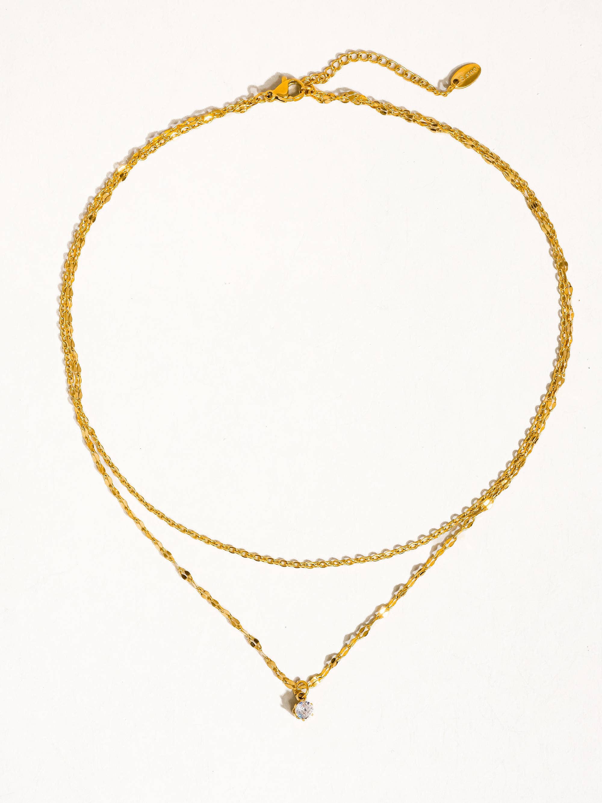 CERISE 18K GOLD NON-TARNISH CZ STONE STACKED NECKLACE