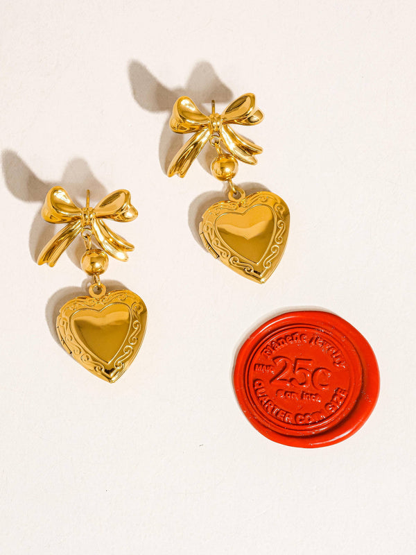 KERYN 18K NON-TARNISH HEART & BOW LOCKET EARRING