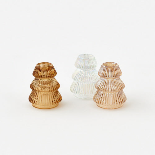 TREE TAPER CANDLE HOLDER GLASS 3.25