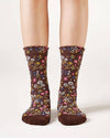 WOMEN'S CREW HARGA GARDEN FLOWER SOCKS-BROWN