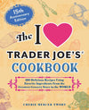 Cover of the 'I Love Trader Joe's Cookbook: 15th Anniversary Edition' featuring a pink heart, various food illustrations, and the title.